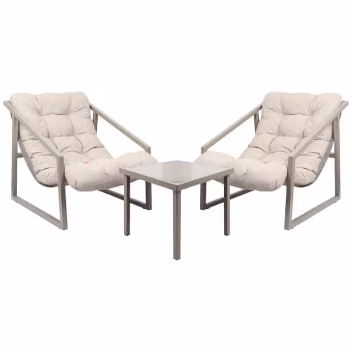 Harbour Housewares 3 Piece Padded Patio Bistro Set in Beige and Grey