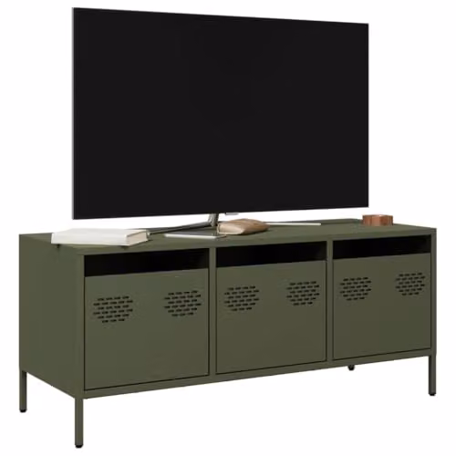 vidaXL Industrial Style TV Cabinet in Olive Green Matt Metal, W: 101.5 cm, H: 43.5 cm, D: 39.0 cm – 4