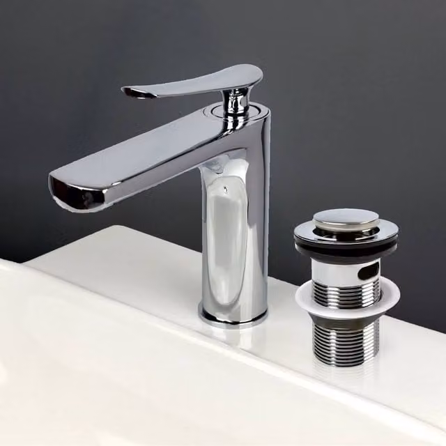 PAWNORA Silver Chrome Single Lever Bathroom Basin Mixer Tap with Pop Up Waste and Brass Construction