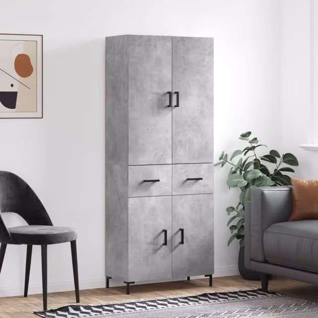 Berkfield Home Highboard in Concrete Grey, W/D/H: 69.5 x 34 x 180 cm – 1