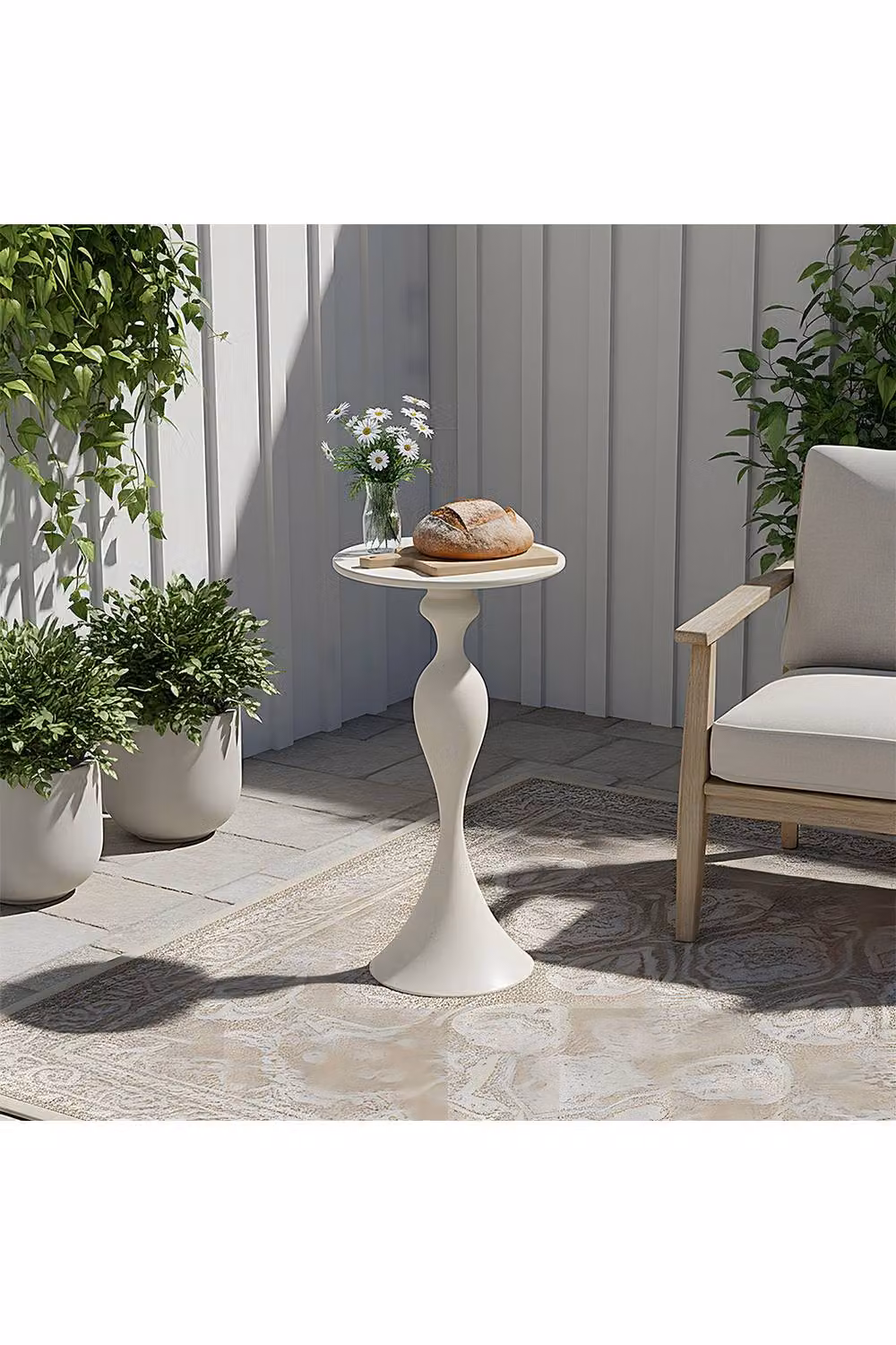 Living and Home Modern Round Metal Side Table in Matt White – 2
