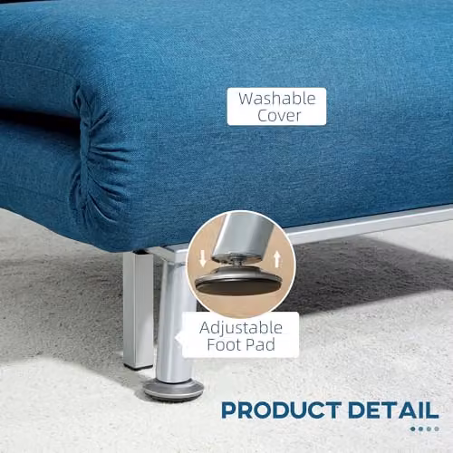 HOMCOM Blue 3-in-1 Convertible Folding Sofa Bed Chair with Armrests and Metal Frame, W/D/H: 75 x 75 x 70 cm – 5