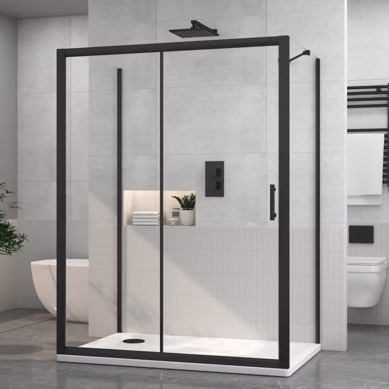 Royal Bathrooms Milan 3-Sided Rectangular Sliding Door Shower Enclosure, Matt Black, 6mm Glass, W: 120 cm, D: 80 cm