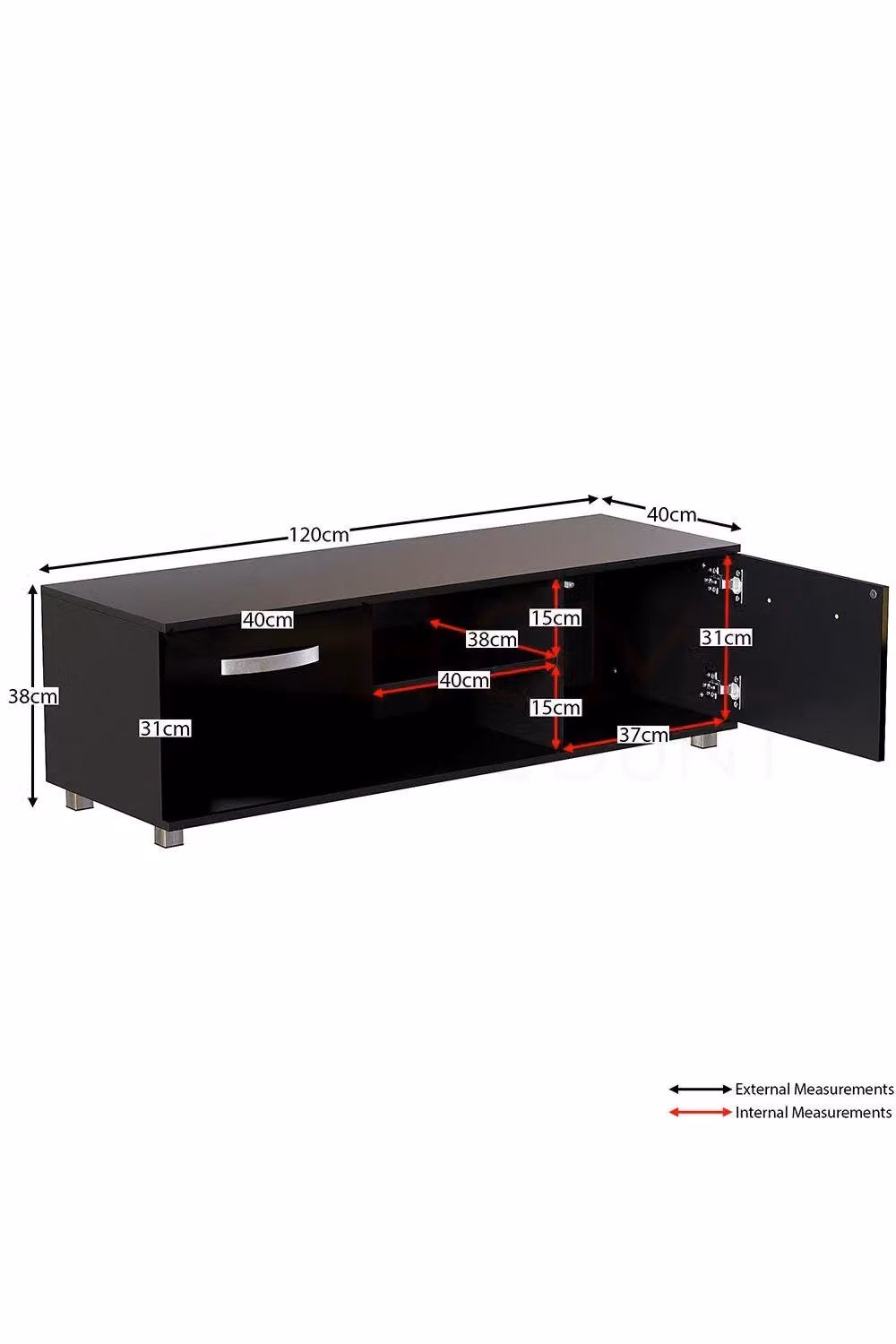 Vida Designs Cosmo 2 Drawer LED TV Unit in Black, W: 120 cm – 2