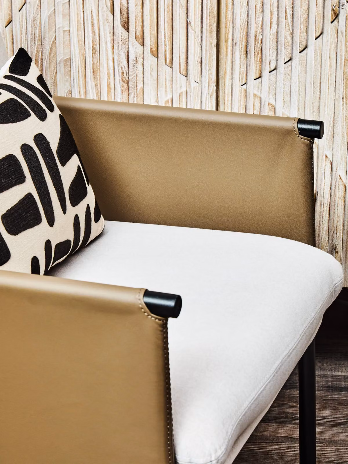 Fifty Five South Orsina Modern White Fabric and Black Upholstered Dining Armchair – 2