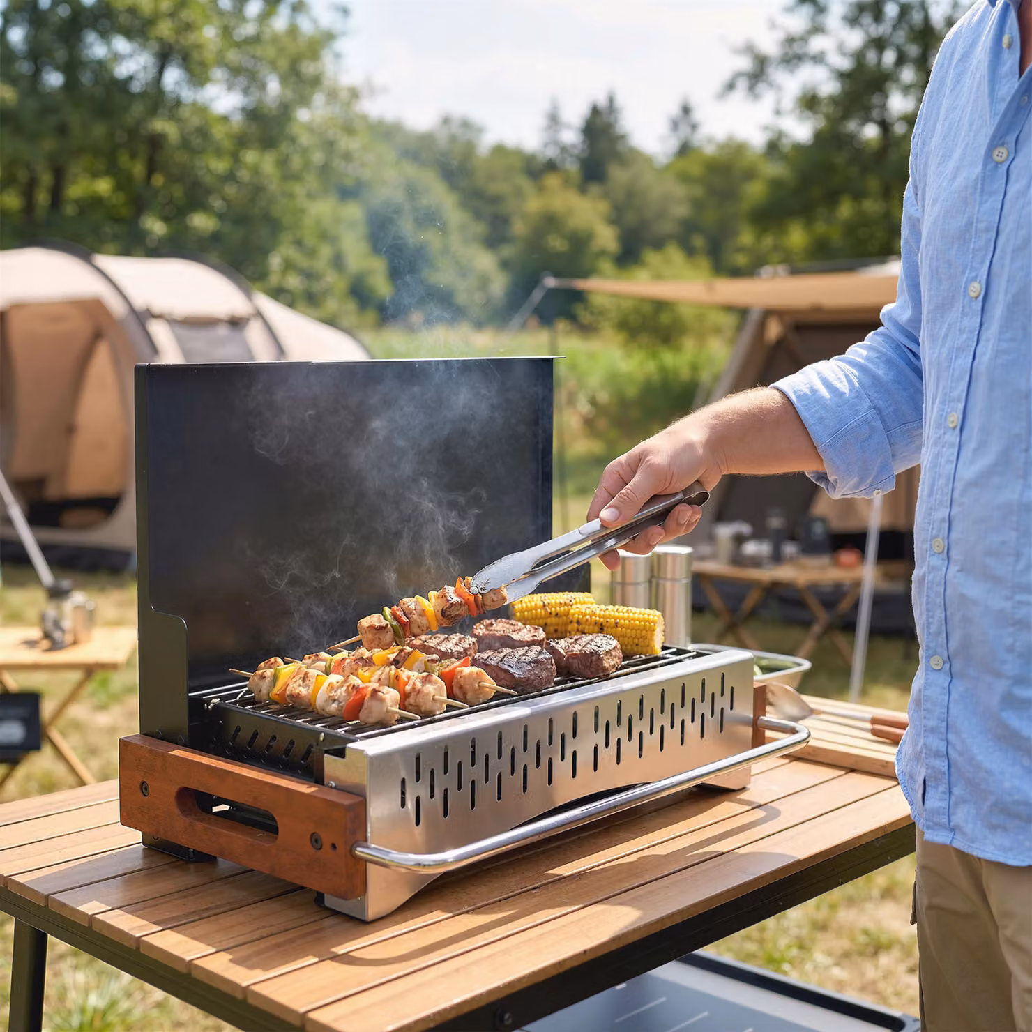 Outsunny Portable Folding Charcoal BBQ Grill in Black – 9