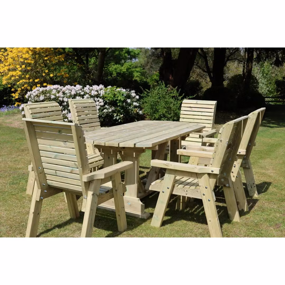 Churnet Valley Garden Furniture Ltd Ergo Dining Table Set with 6 Chairs in Brown Redwood – 2