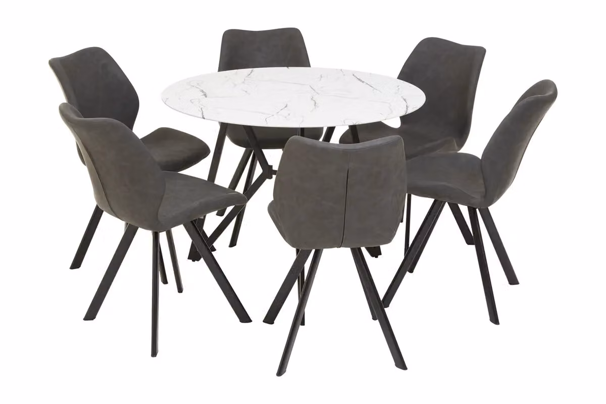 Orsina Modern Round Glass Dining Set with 6 Chairs in Grey, White and Black – 3