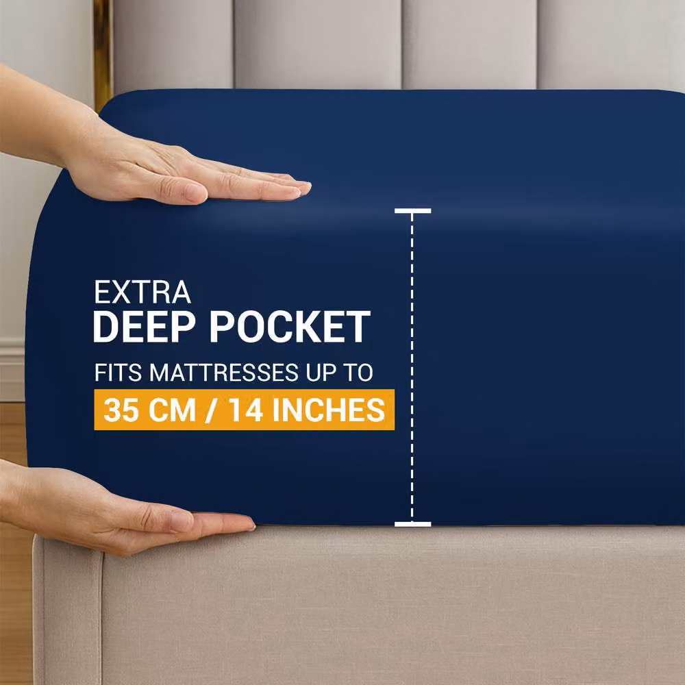 Pamposh 400 Thread Count Egyptian Cotton Single Fitted Sheet in Blue, W/D/H: 90 x 190 x 35 cm – 3