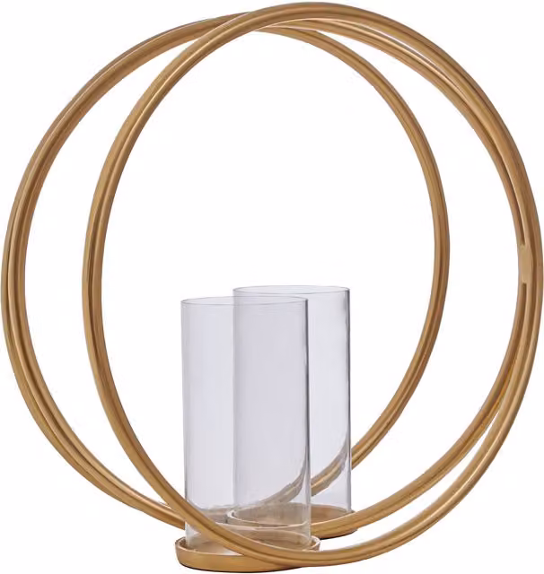 Orsina Modern Gold Metal Double Candle Holder for Taper or Pillar Candles, Transparent and Gold