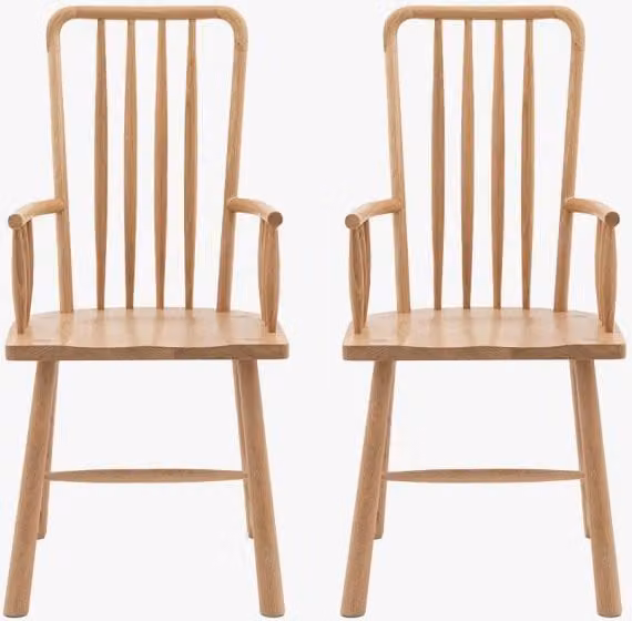 Perch & Parrow Rebecca Oak Mid-Century Dining Chairs with Armrests, Set of Two, Beige