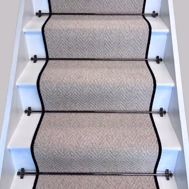 RainbowHome Keswick Herringbone Cream Fleck Stair Runner with 100% Wool Edge in Beige, W: 55 cm, L: 700 cm