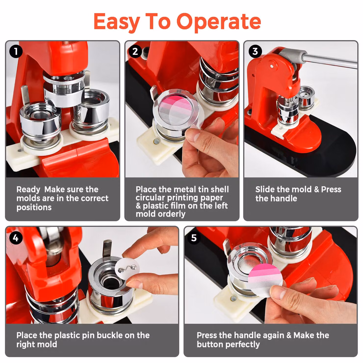 Costway Badge Maker Machine 25mm Button Punch Press in Red with 1000 Button Parts – 2