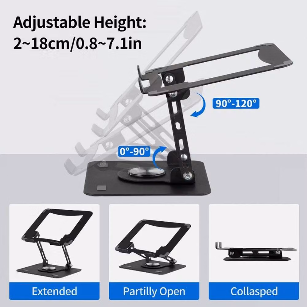 EONLION Black Metal Portable Laptop and Tablet Stand Riser with Adjustable Holder – 3