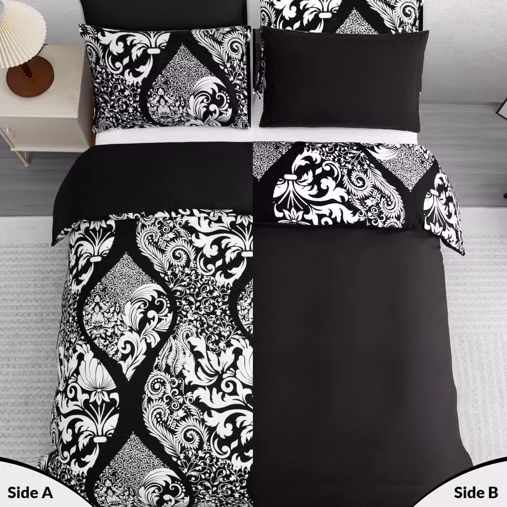 Pamposh Reversible Brushed Microfibre Duvet Cover and Pillowcase Set in Jet Black, King Size (180 x 200 cm) – 4