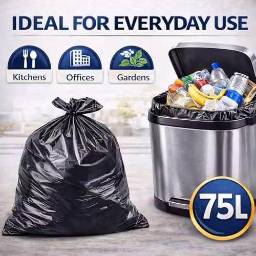Hero Heavy Duty Recycled Black Bin Bags, 75L, Pack of 150 – 4