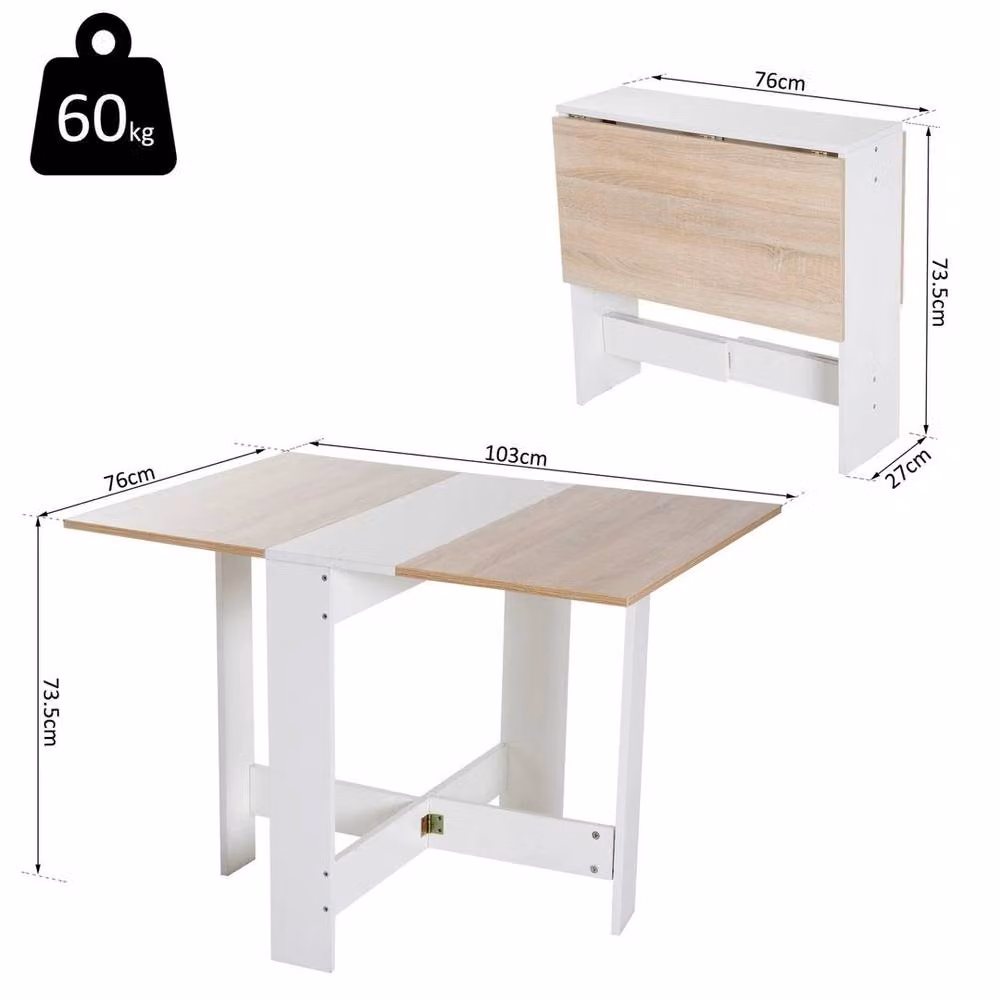 EONLION White Wooden Drop-Leaf Folding Dining Table – 2