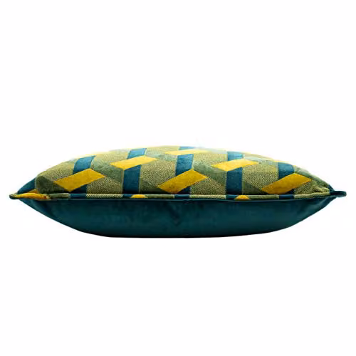 Paoletti Delano Geometric Velvet Cushion in Petrol, Gold and Blue, W/D/H: 60 x 40 x 40 cm – 2