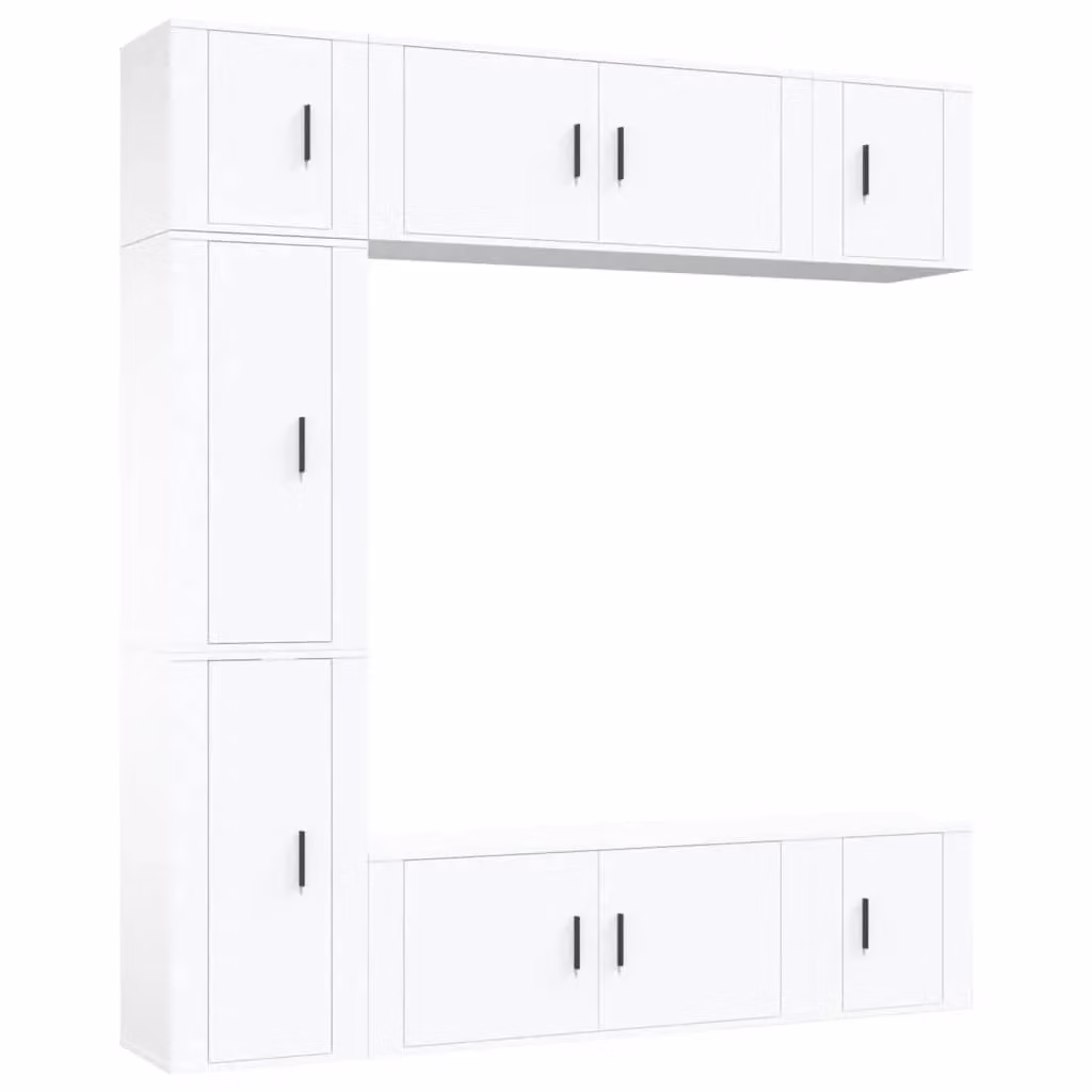 Berkfield Home 7 Piece White Engineered Wood Wall Mounted TV Cabinet Set with Media Compartments – 2