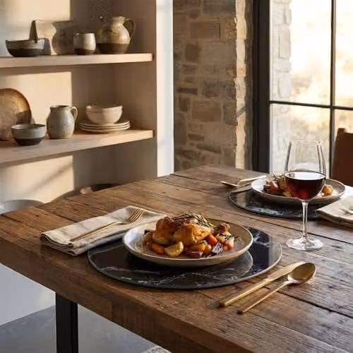 Harbour Housewares Set of 6 Round Black Glass Placemats, Diameter: 30 cm – 6