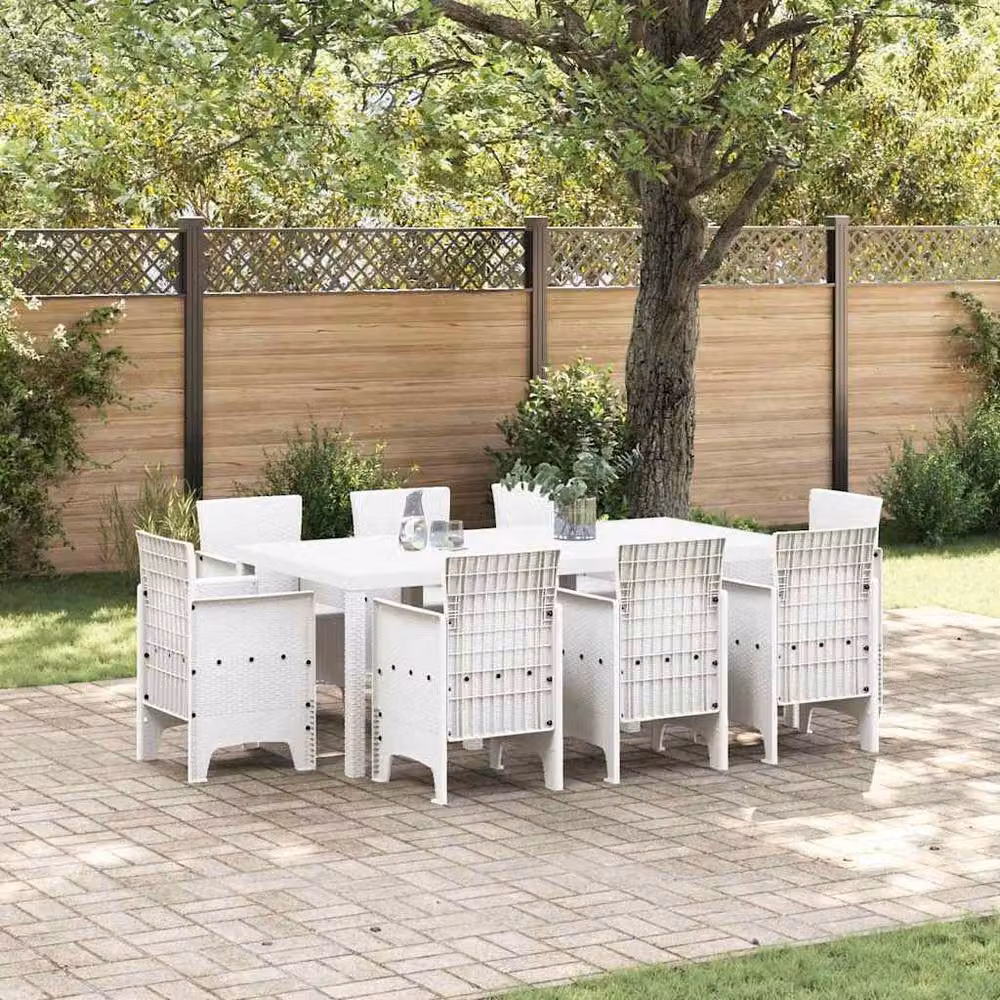 Berkfield Home 9 Piece White Poly Rattan Modern Garden Dining Set – 2