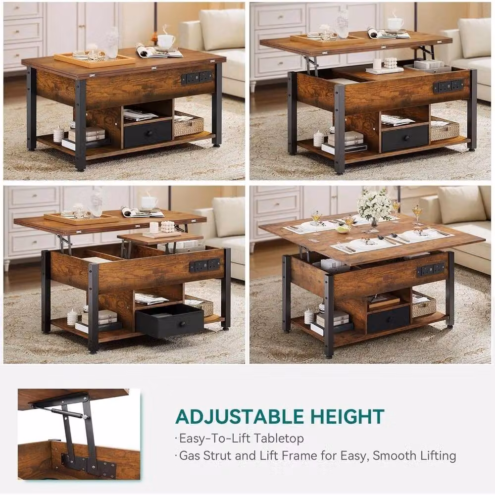FORGEVIO Elegant Brown Folding Lift Top Coffee Table – 5