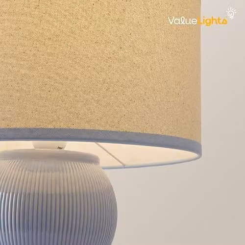 ValueLights Gemma Blue Glazed Ceramic Table Lamp with Blue Linen Shade and LED Bulb – 2