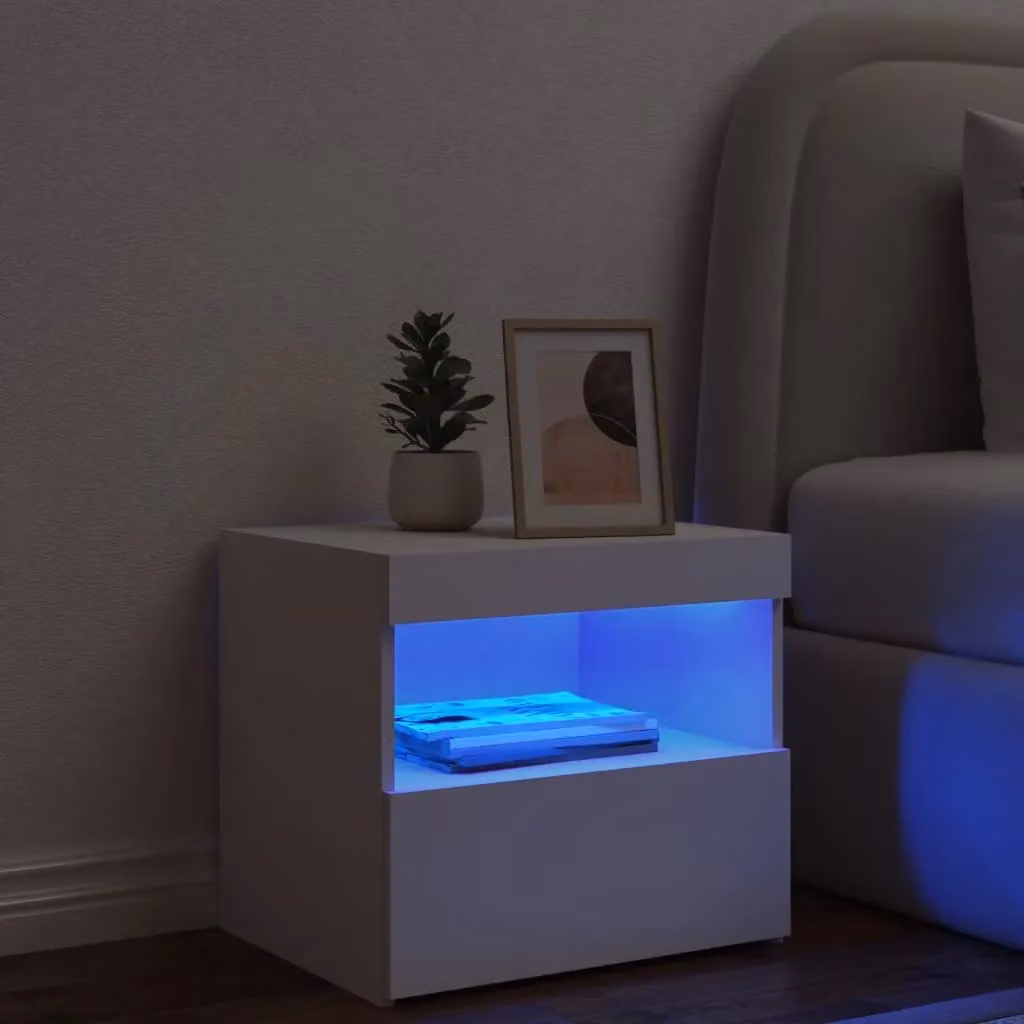 Berkfield Home Modern White Bedside Cabinet with Integrated LED Lighting W: 50 cm, D: 40 cm, H: 45 cm – 2