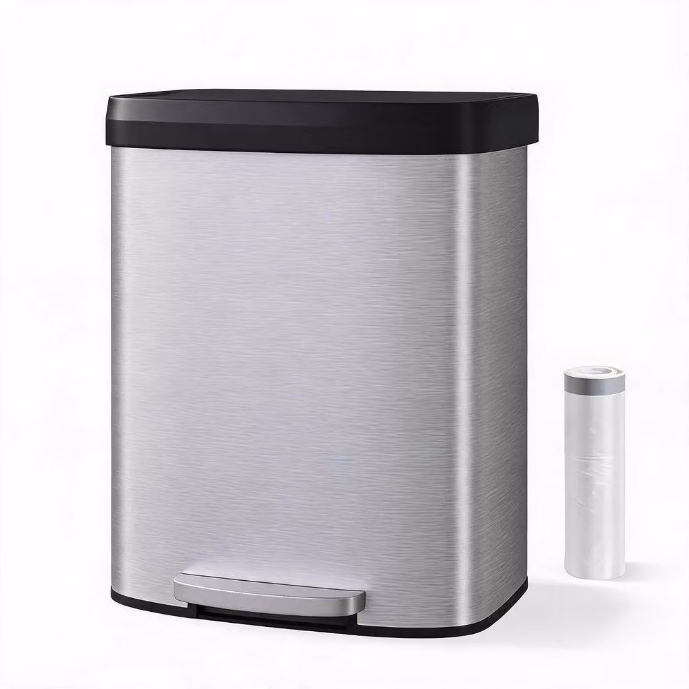 London Boutique 60L Stainless Steel Step-on Kitchen Trash Can with Soft-Close Lid in Silver – 2