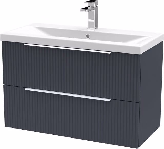 Balterley Fluted Wall Hung 2 Drawer Vanity Basin Unit and Basin, Dark Grey, Width: 80 cm – 1