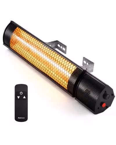 Pro Breeze Wall Mounted IP65 Waterproof Outdoor Halogen Infrared Patio Heater with Remote Control and 2 Heat Settings, Black – 1