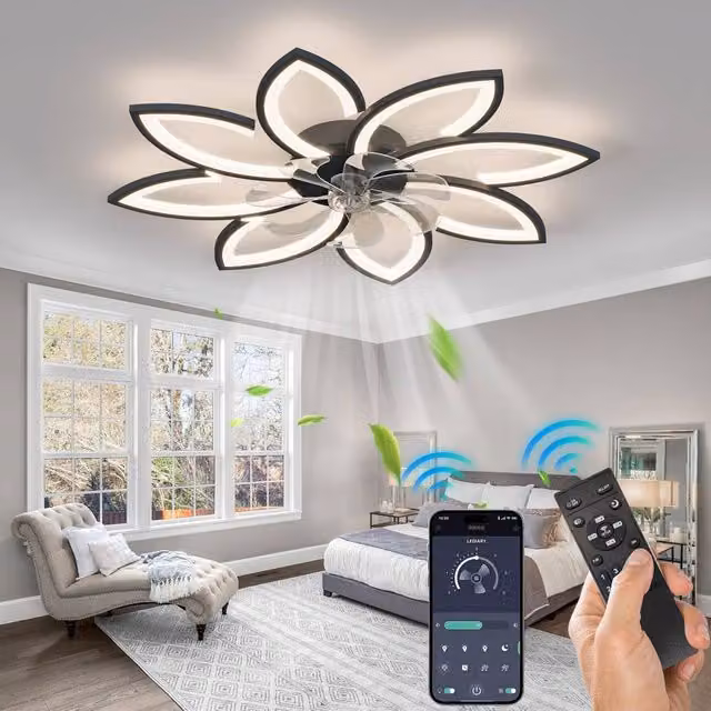 NIVOR 7 Blade Reversible Dimmable LED Ceiling Fan with Remote Control and App, Black