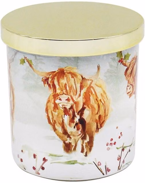 KDMD Rustic Highland Cow Pillar Figure Candle in Brown, Gold and White