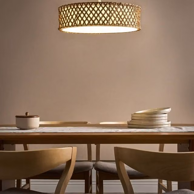 Wyld and Coco Boho Round Paper Rope Plaited Pendant Lamp in Brown and Beige