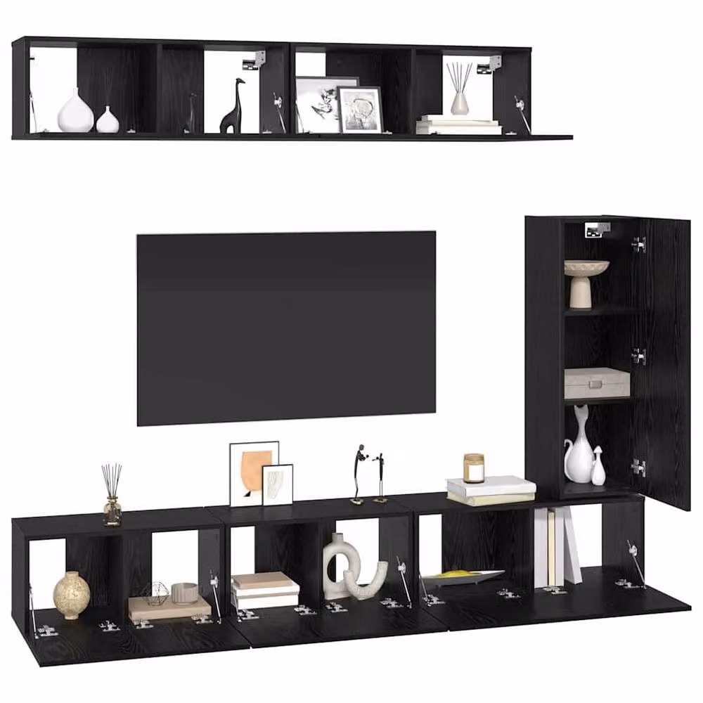 Berkfield Home Modern Wall-Mounted TV Cabinet Set with Storage and Shelving in Black – 3