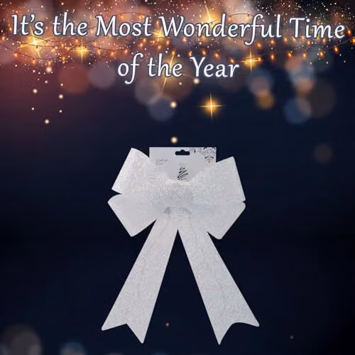 VFM e-Store Light Up Tinsel Bow Christmas Decoration, White, W/D/H: 29 x 43 x 10 cm – 3