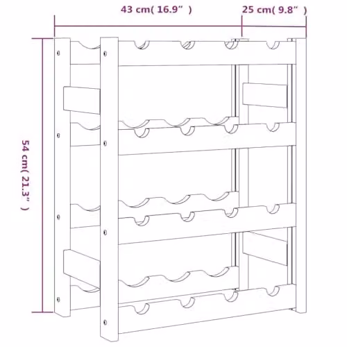 vidaXL Grey Solid Pine Wood Wine Rack for 16 Bottles – 3