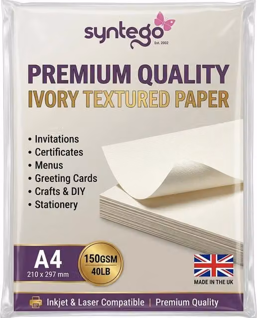 Syntego 10 Sheets of A4 Textured Construction Paper, 110gsm, Beige