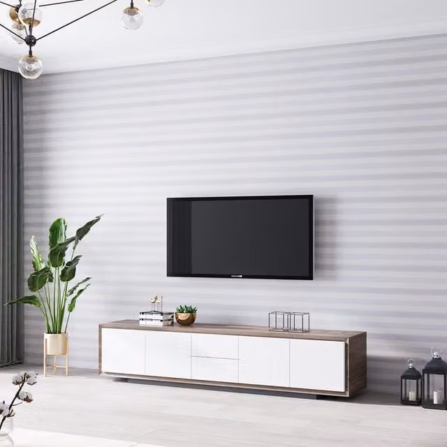 Garden Sanctuary Modern Abstract Striped Wallpaper Roll in Grey and White