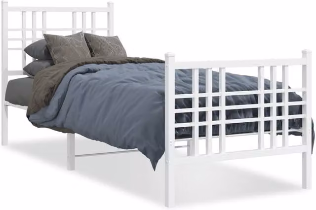 Berkfield Home Metal Bed Frame with Footboard, White, W: 80 cm, L: 200 cm – 1
