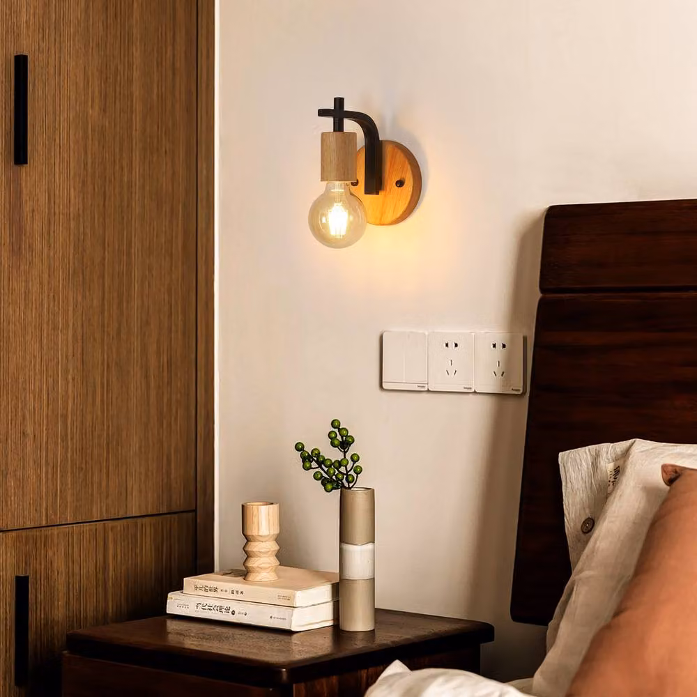 Pheashine 2-Pack Retro Wood and Metal E27 Wall Sconce Lights in Brown – 5