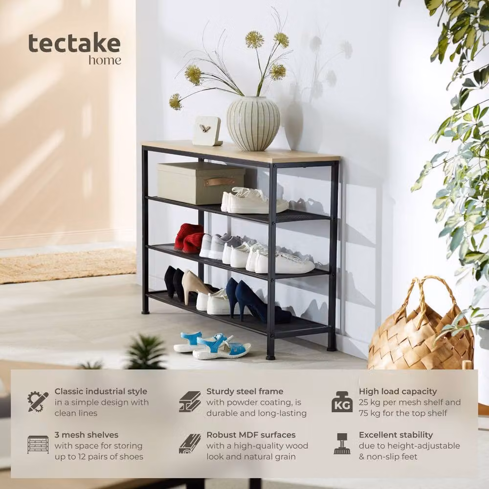 tectake Portsmouth Industrial Shoe Rack in Light Oak and Brown – 2
