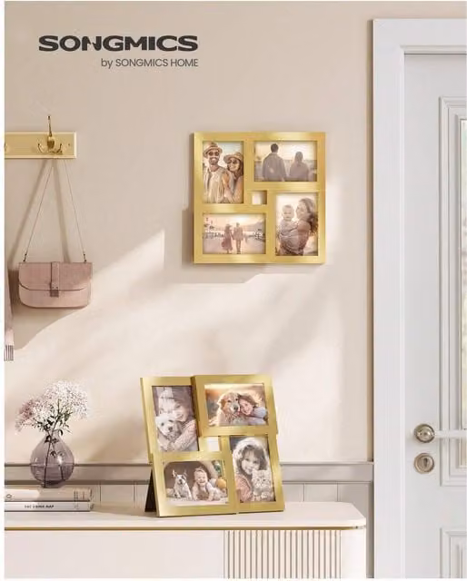 SONGMICS 4-Photo Collage Modern Square Tabletop Photo Frames in Gold