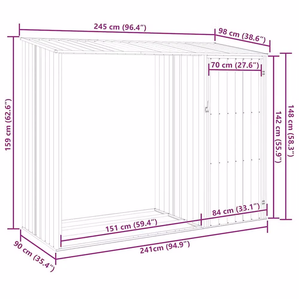 Berkfield Home Garden Modern Firewood Shed in Anthracite Galvanised Steel, W/D/H: 245 x 98 x 159 cm – 10