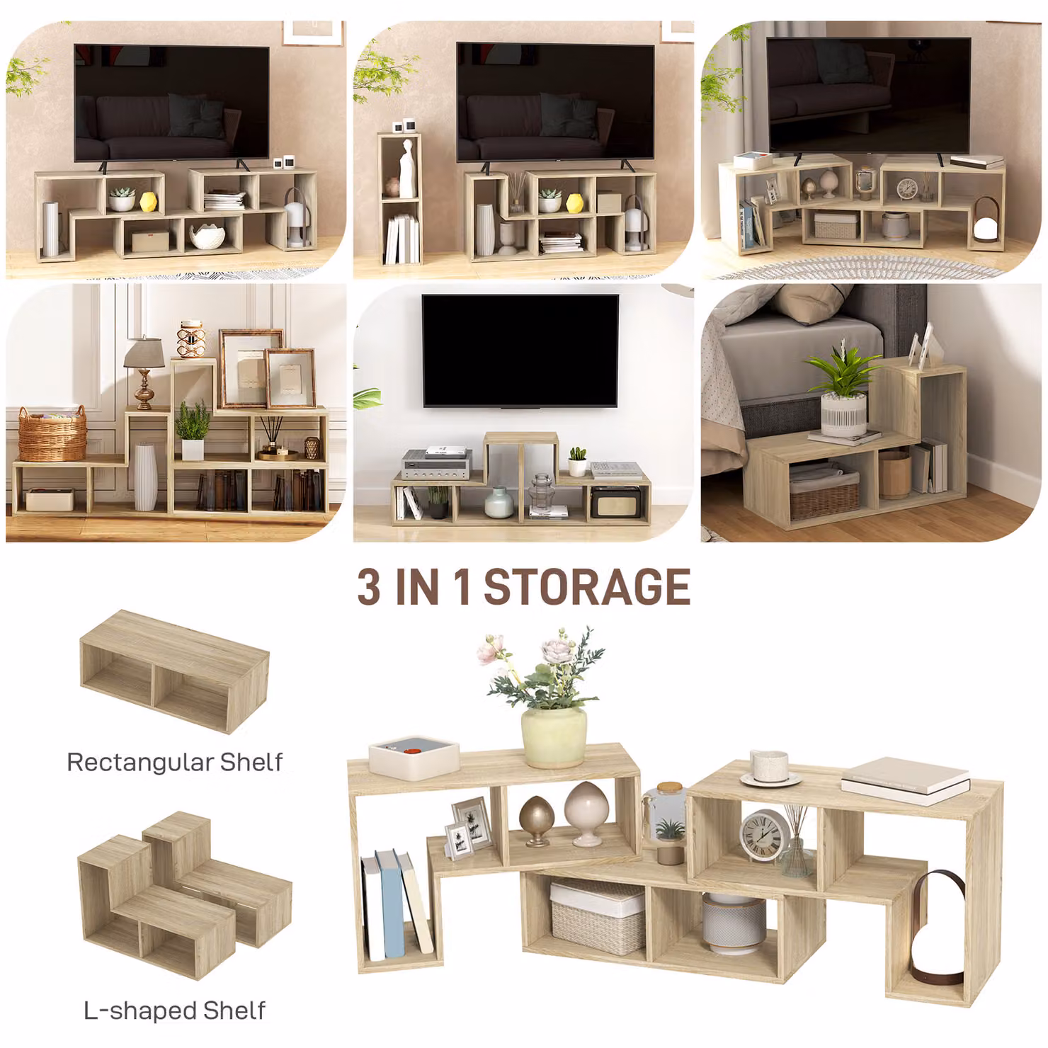 HOMCOM Extendable Grey Oak TV Stand for TVs up to 75 Inches with Storage Shelves – 4