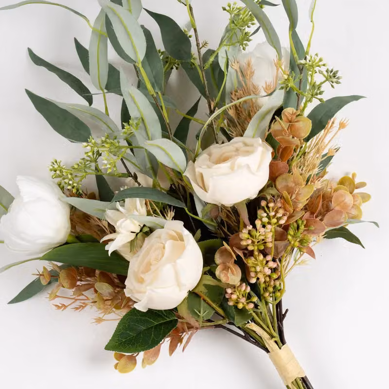 Scottish Everlastings Ltd Mixed Tulip, Rose and Eucalyptus Floral Bouquet in Off-White, Height: 66 cm – 2