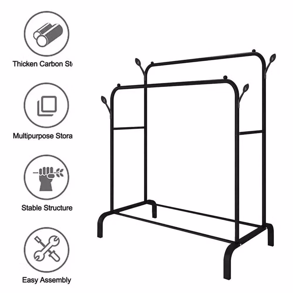 Nordara Double Clothes Rail Hanging Rack and Garment Display Stand with Shoe Storage in Matt Black, W: 100 cm, D: 60 cm – 7