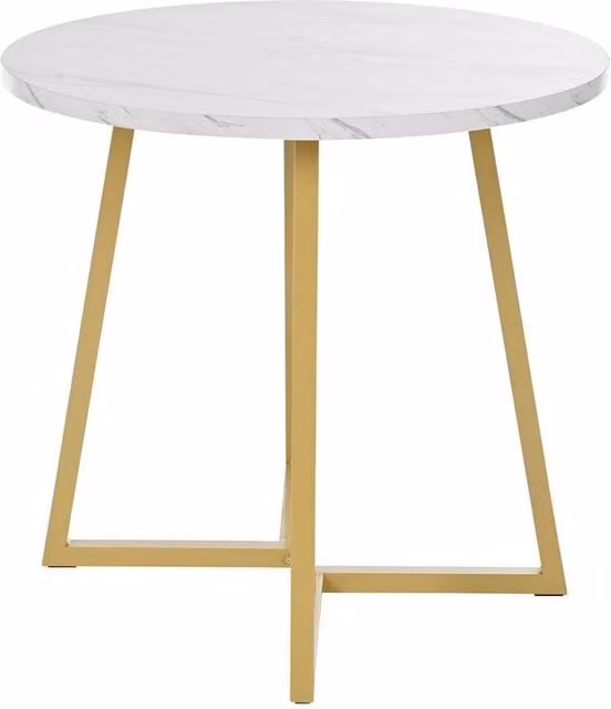 VOGREX Round White Marble Effect Dining Table with Gold Metal Legs for 4 People