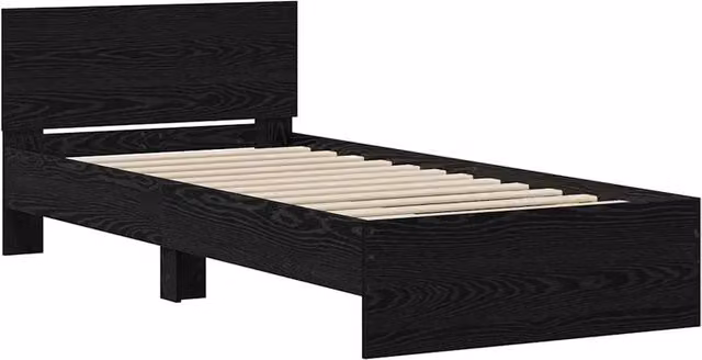 Berkfield Home Modern Black Oak Bed Frame with Headboard, W/D/H: 75 x 190 cm