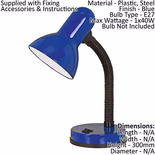 Loops 2 Pack Adjustable Table Desk Lamps in Blue Steel with Rocker Switch and E27 Base – 2